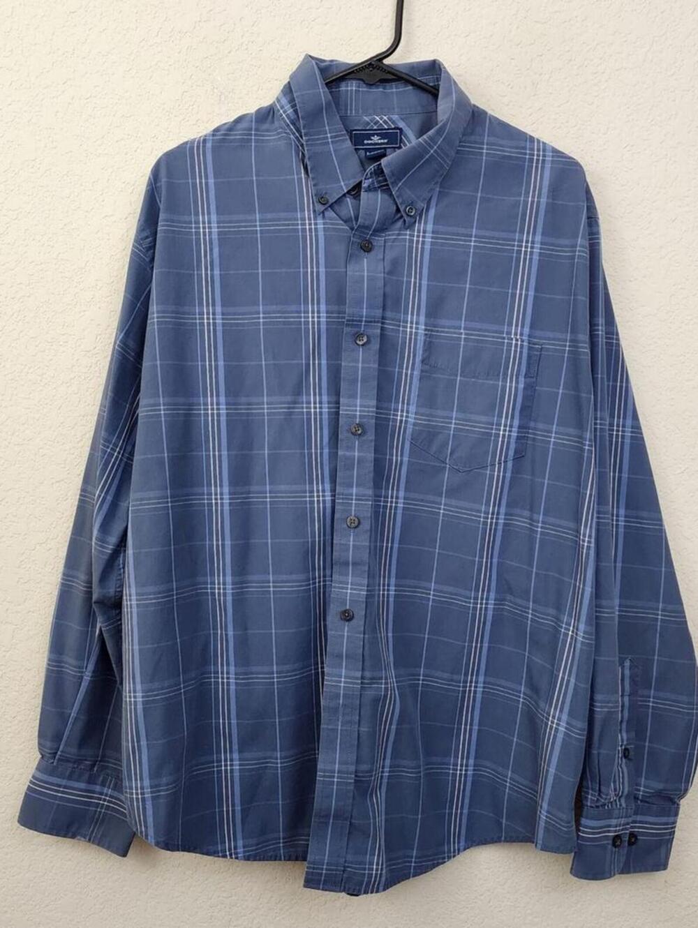 Large Blue Plaid Long Sleeve Mens Dockers Shirt